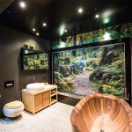The bathroom in the open