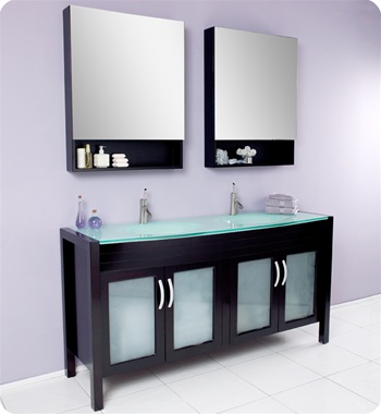 Fresca Infinito Modern Bathroom Vanity Tempered Glass Double Sink Countertop